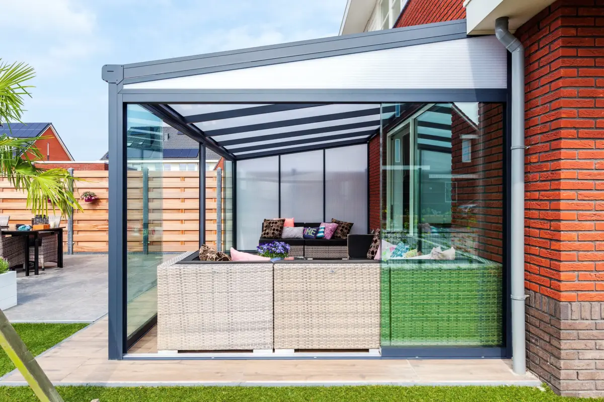 Experience modern outdoor living with the premium aluminium Nebbiolo veranda