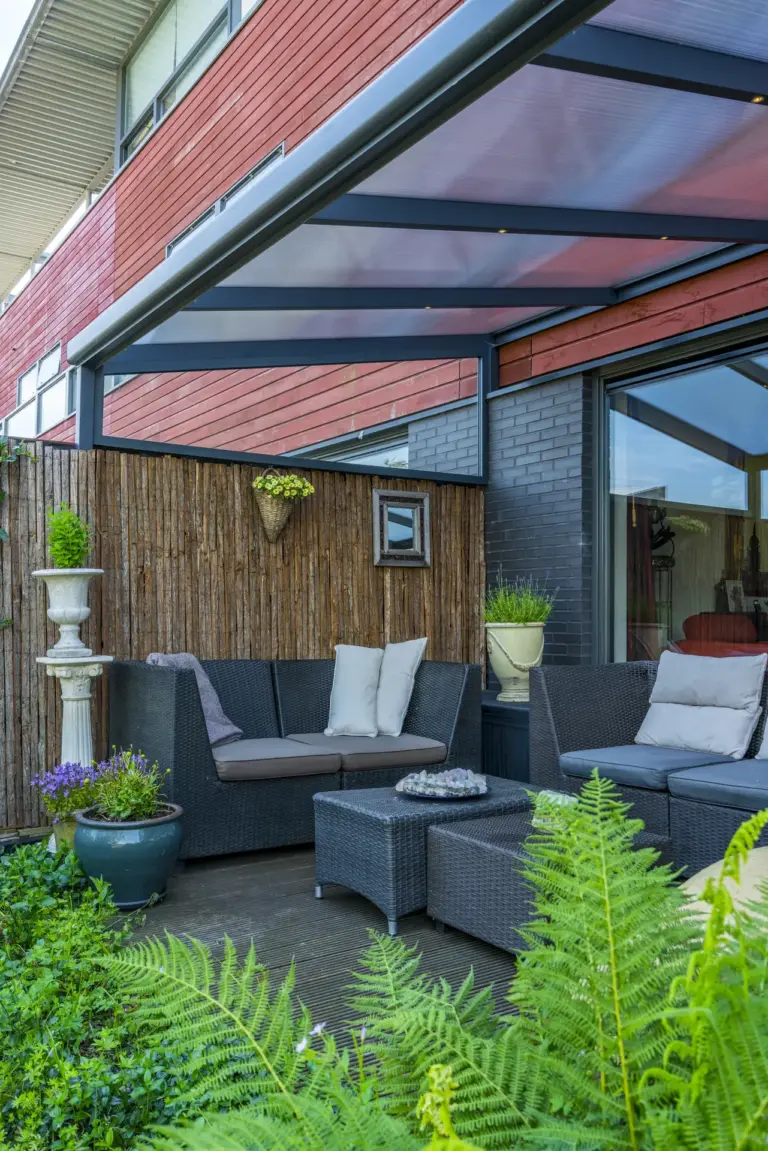 Nebbiolo design by Designer Verandas with integrated guttering for easy water management