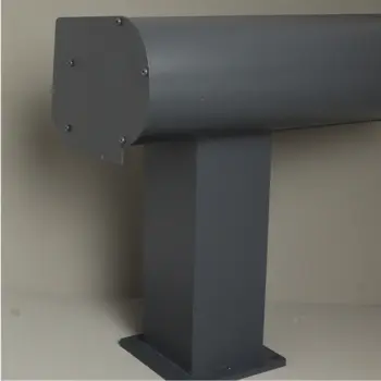 Square veranda post with a robust base plate for added support and durability.