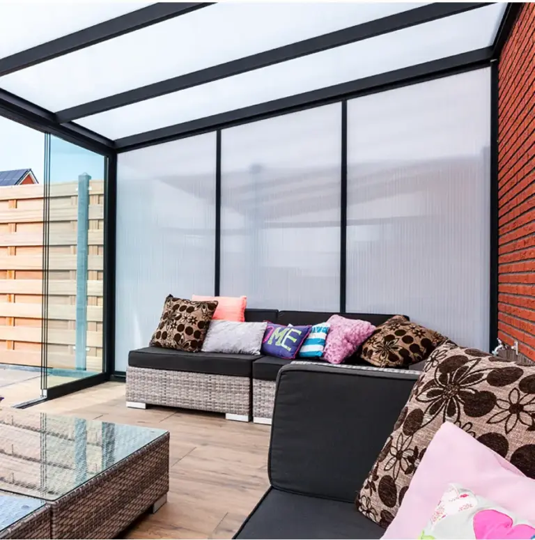 Designer Verandas offer Polycarbonate walls in a variety of colours to suit our Verandas and Garden Glass Rooms